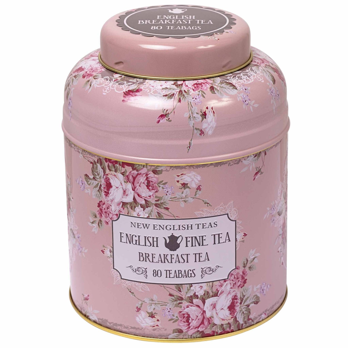 Floral English Fine Teas Tea Caddy With 80 English Breakfast Teabags - Peach Tea Tins New English Teas 