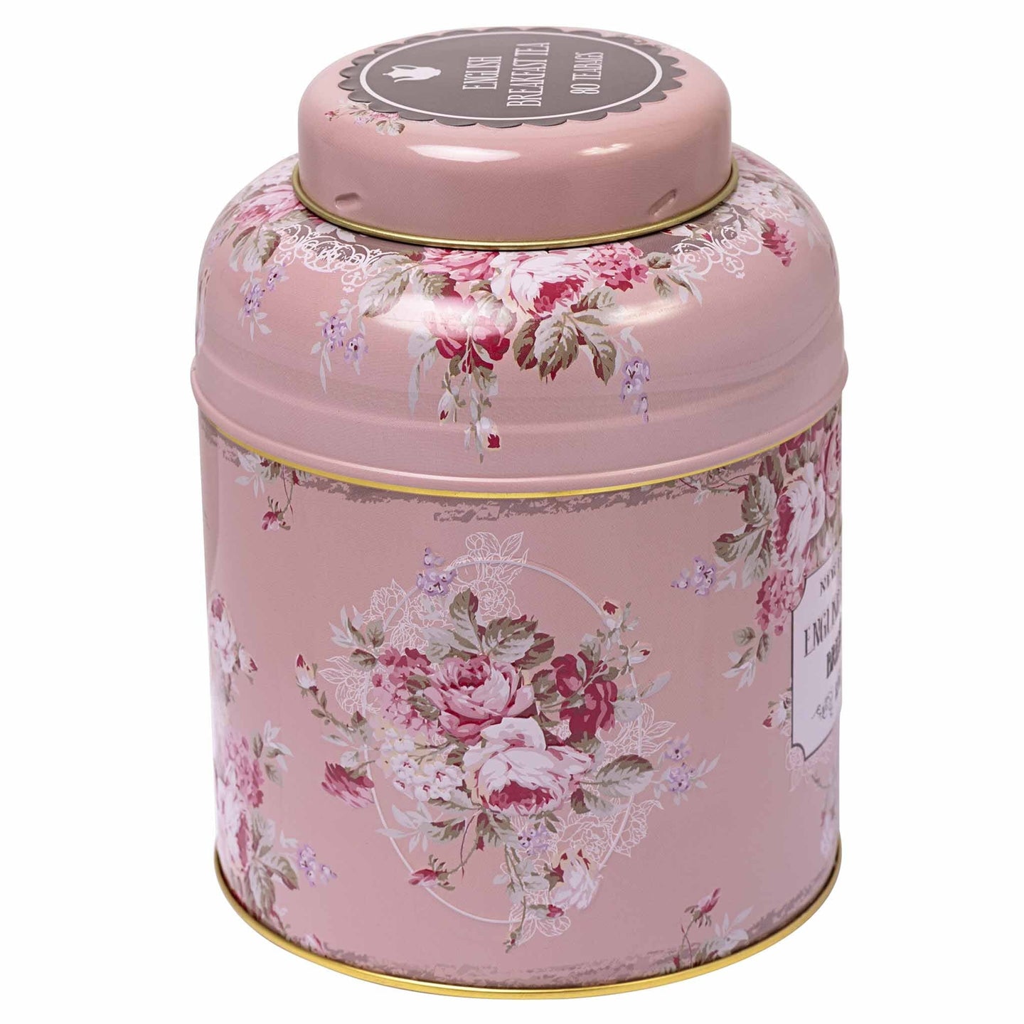 Floral English Fine Teas Tea Caddy With 80 English Breakfast Teabags - Peach Tea Tins New English Teas 