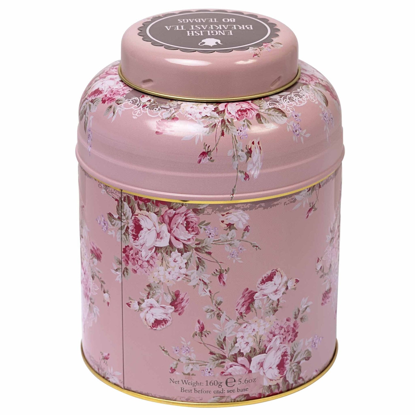 Floral English Fine Teas Tea Caddy With 80 English Breakfast Teabags - Peach Tea Tins New English Teas 