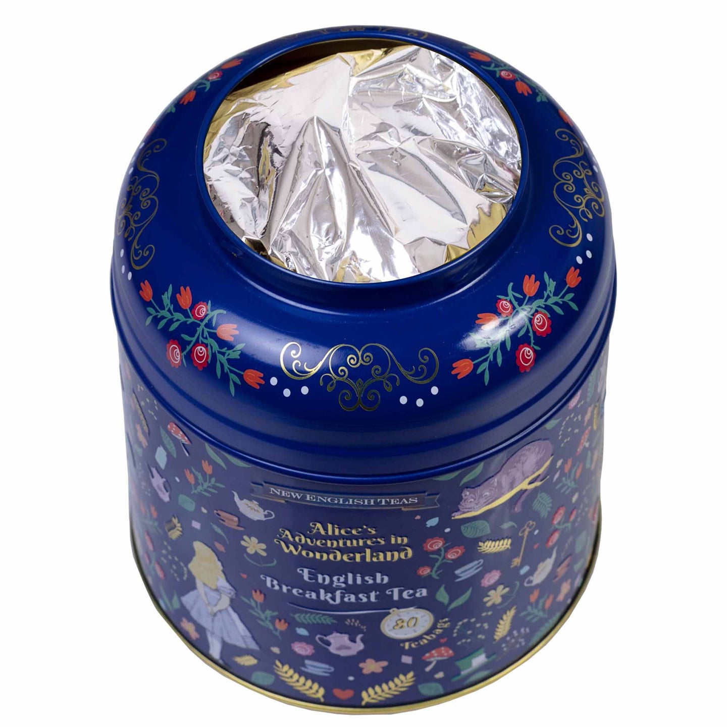 Midnight Alice in Wonderland Tea Caddy with 80 English Breakfast Teabags Tea Tins New English Teas 