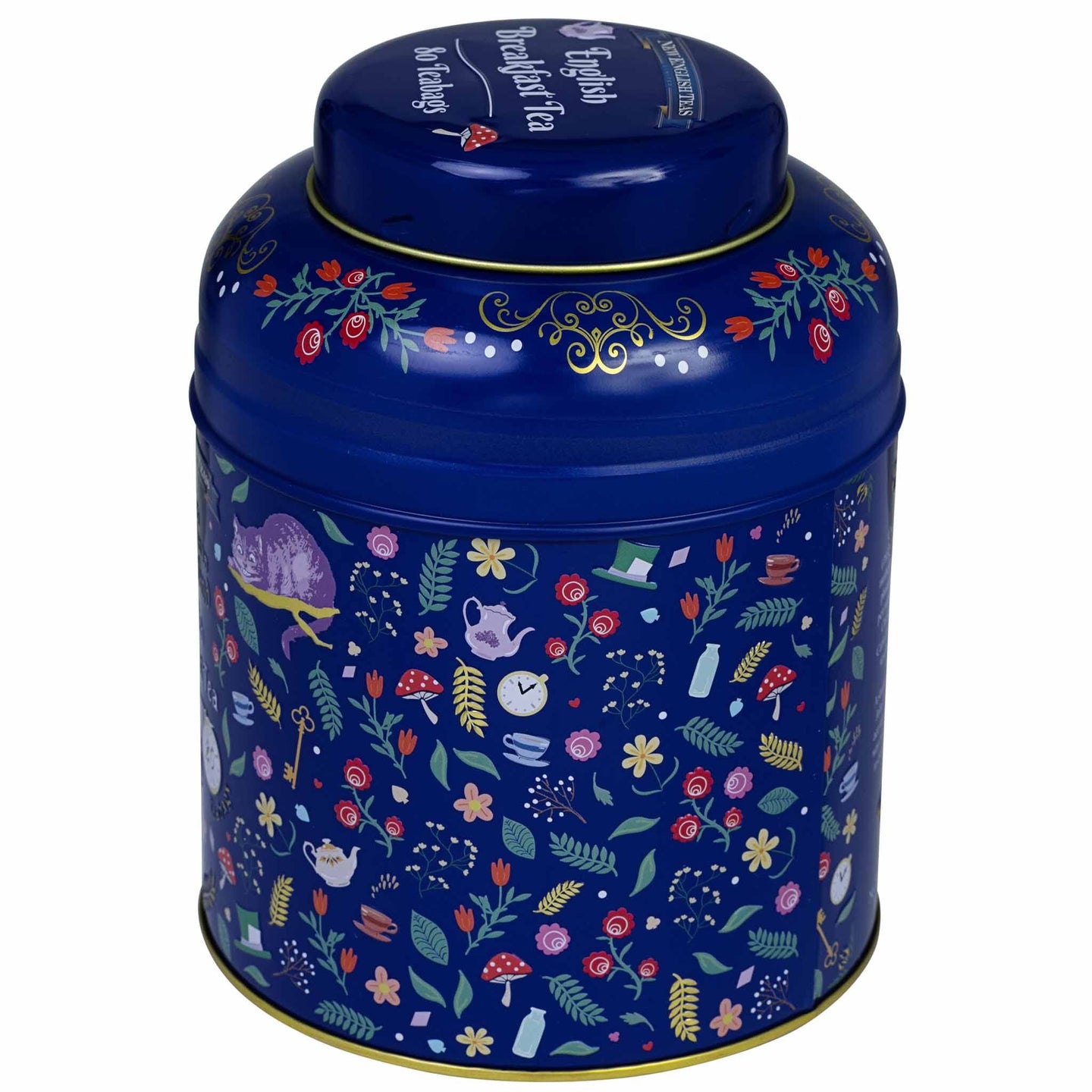 Midnight Alice in Wonderland Tea Caddy with 80 English Breakfast Teabags Tea Tins New English Teas 