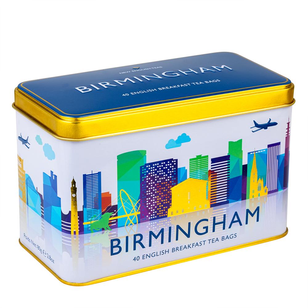 Birmingham Skyline Tea Tin with 40 English Breakfast teabags Black Tea New English Teas 