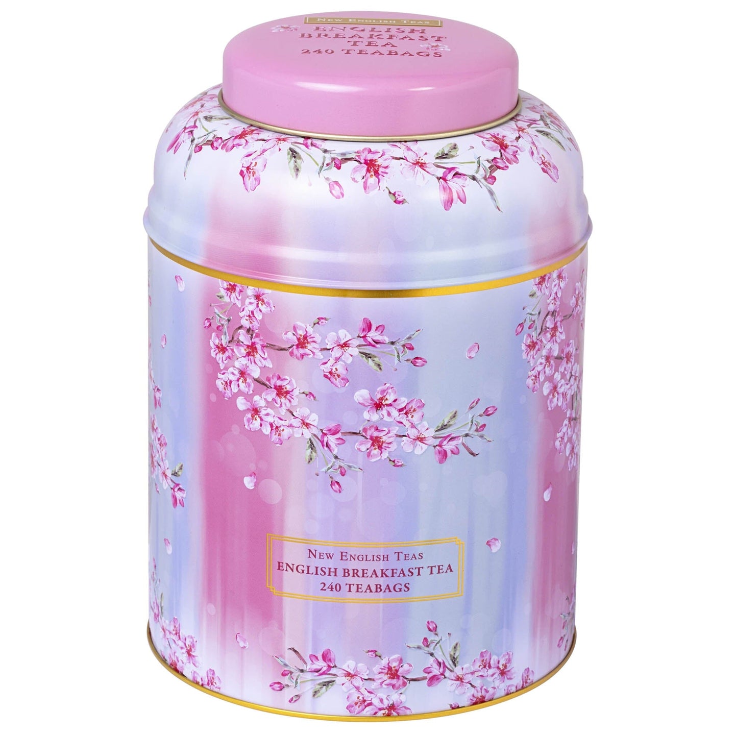 Cherry Blossom Water Colour Large Tea Caddy with 240 English Breakfast Teabags Tea Tins New English Teas 