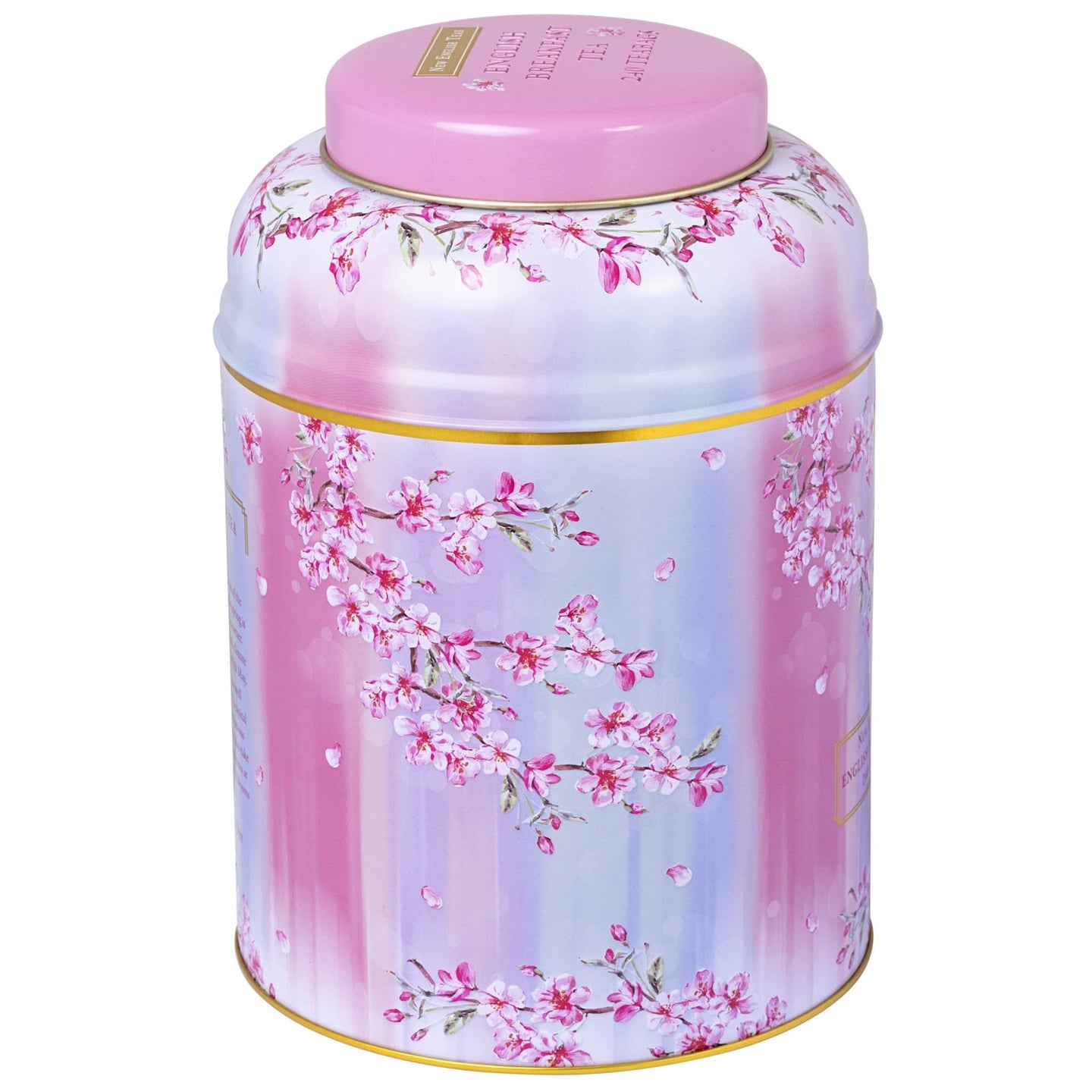 Cherry Blossom Water Colour Large Tea Caddy with 240 English Breakfast Teabags Tea Tins New English Teas 