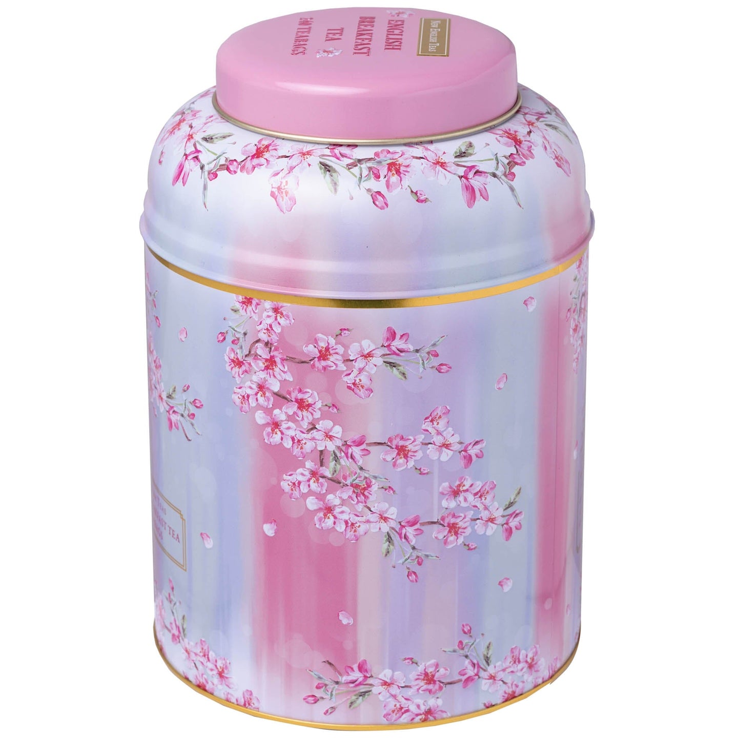 Cherry Blossom Water Colour Large Tea Caddy with 240 English Breakfast Teabags Tea Tins New English Teas 