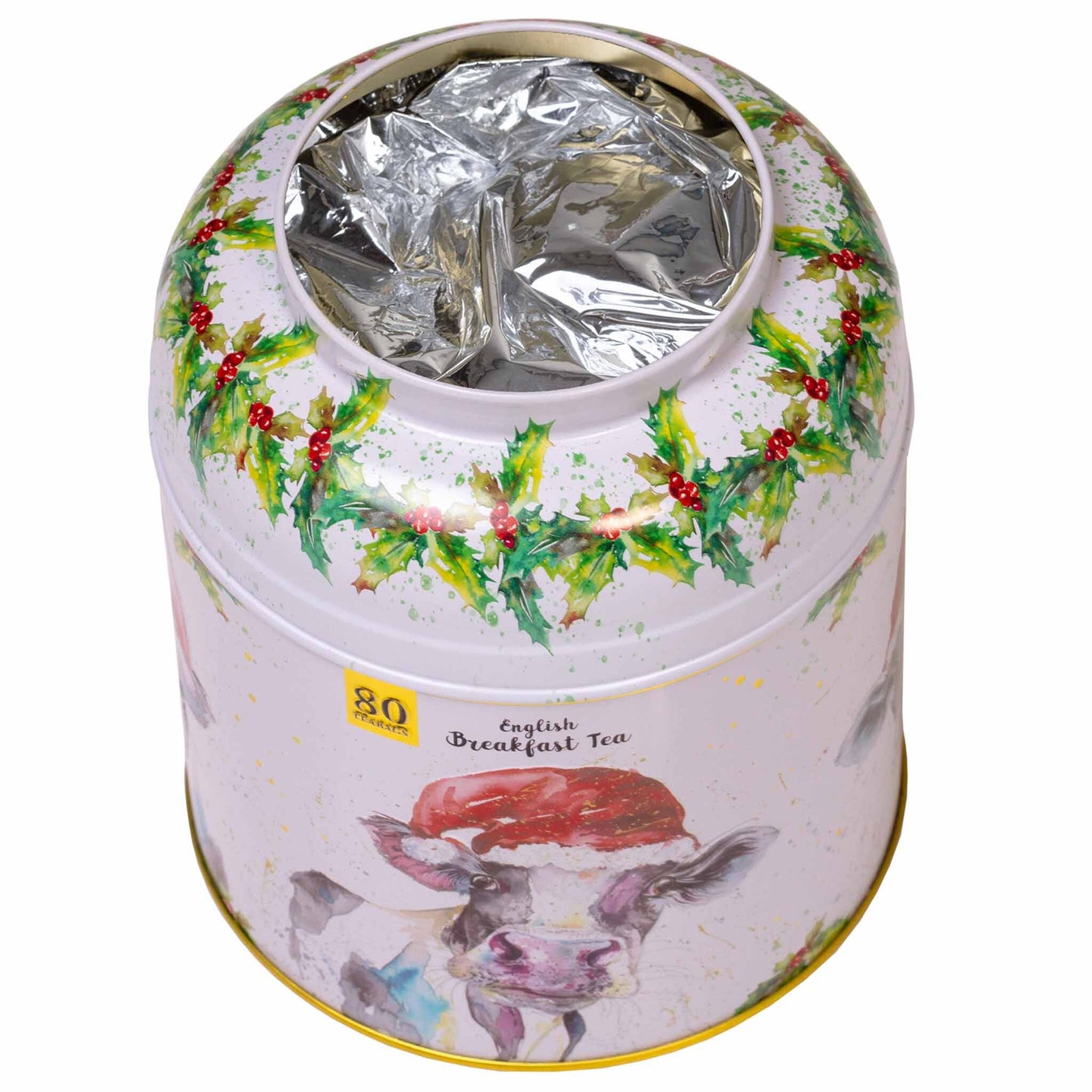 Festive Cow Tea Caddy by Nicola Rowles Tea Tins New English Teas 