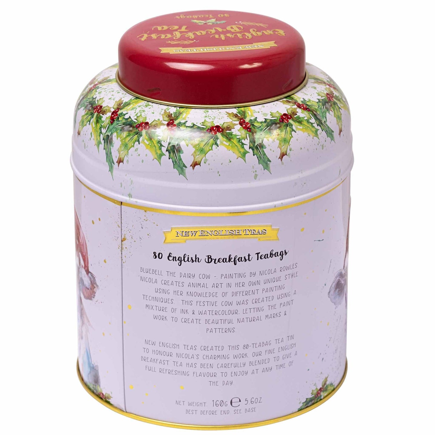 Festive Cow Tea Caddy by Nicola Rowles Tea Tins New English Teas 