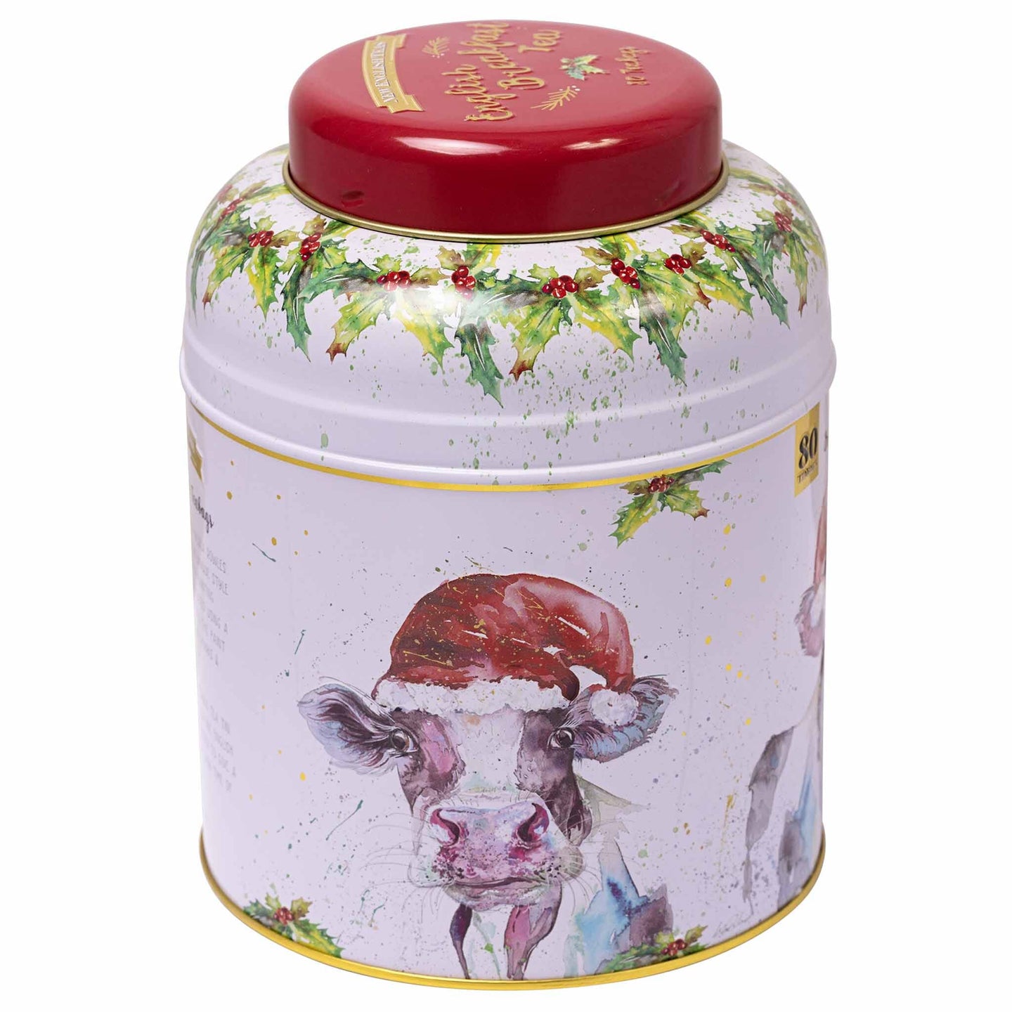 Festive Cow Tea Caddy by Nicola Rowles Tea Tins New English Teas 