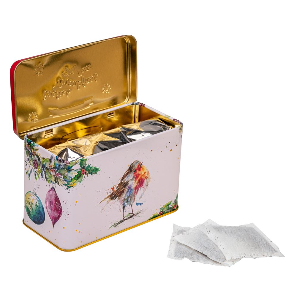 Christmas Robin Tea Tin with 40 English Breakfast Teabags Black Tea New English Teas 