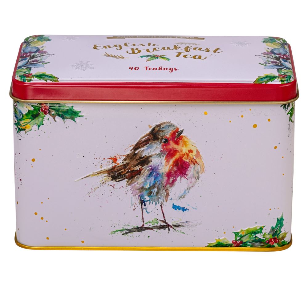 Christmas Robin Tea Tin with 40 English Breakfast Teabags Black Tea New English Teas 