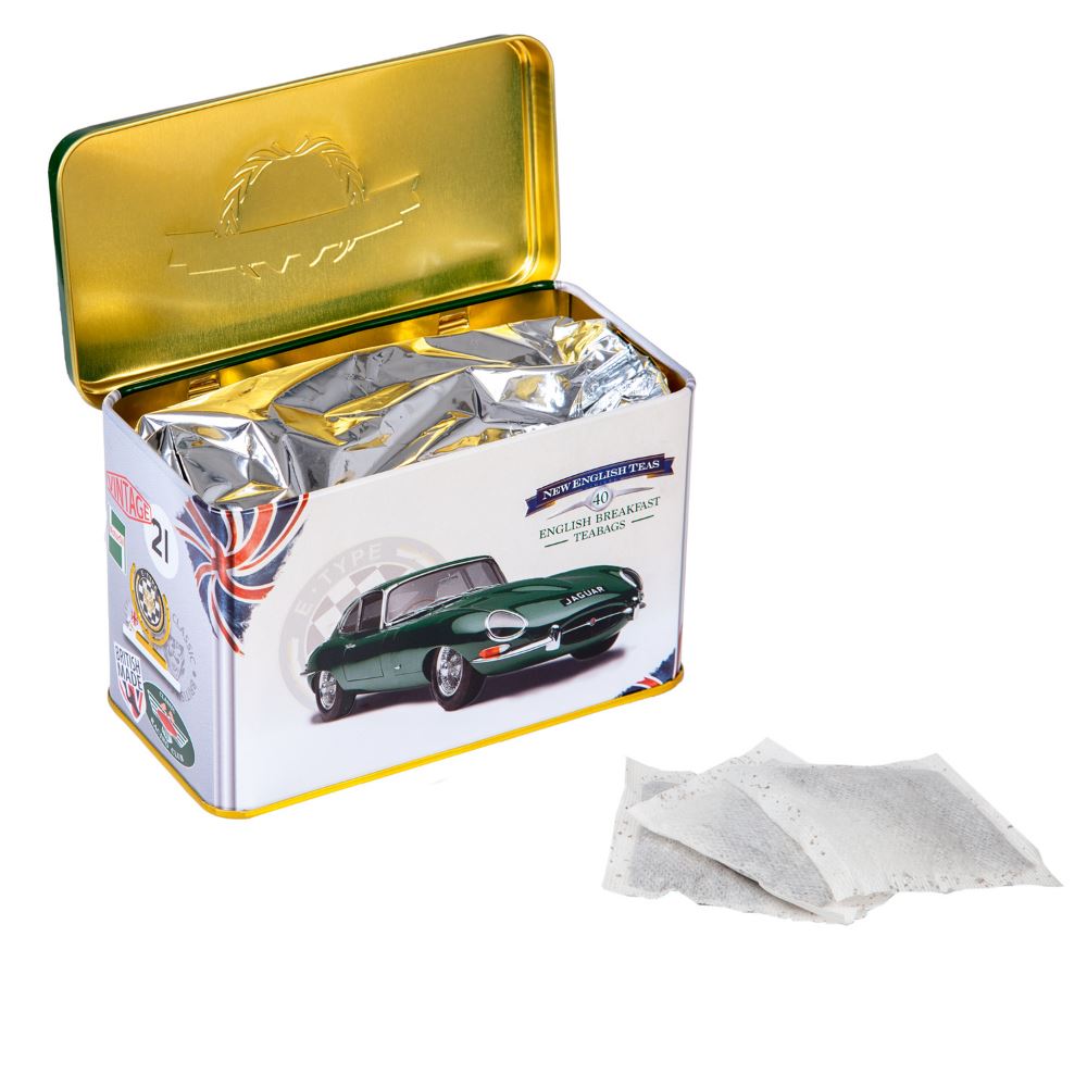 Jaguar E-Type Tea Tin with 40 English Breakfast teabags Black Tea New English Teas 