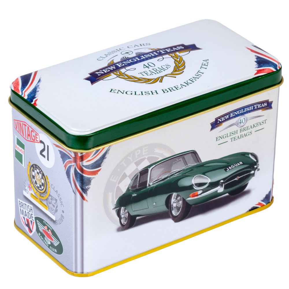 Jaguar E-Type Tea Tin with 40 English Breakfast teabags Black Tea New English Teas 