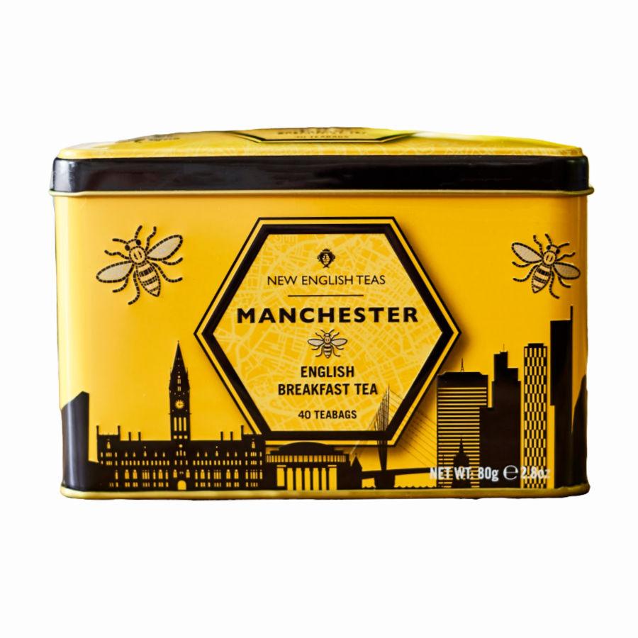 Manchester Tea Tin with 40 English Breakfast teabags Black Tea New English Teas 