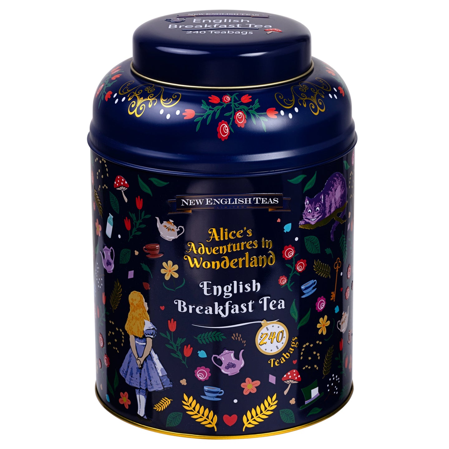 Midnight Alice in Wonderland Tea Caddy with 240 English Breakfast Teabags New English Teas 