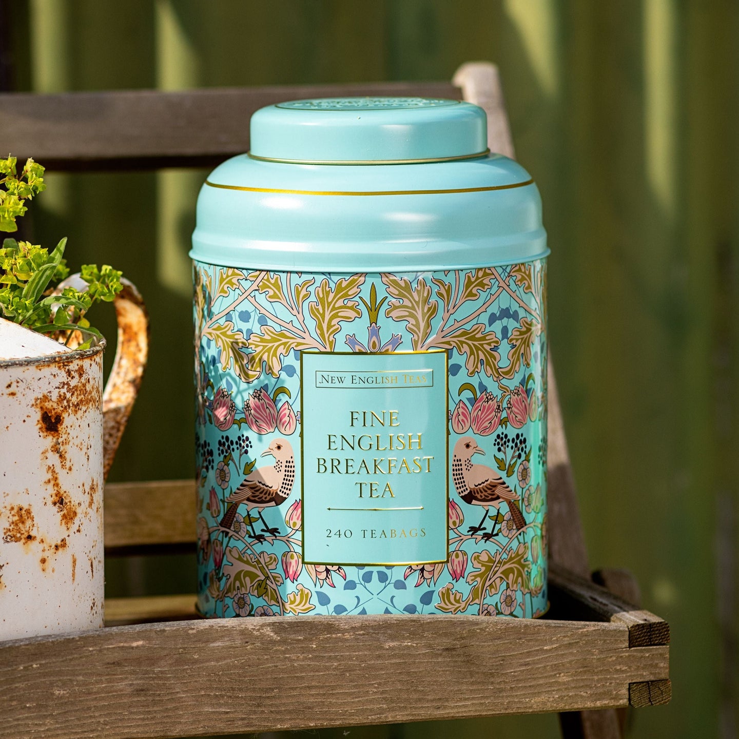 Mint Green Song Thrush & Berries Tea Caddy With 240 English Breakfast Teabags Tea Tins New English Teas 