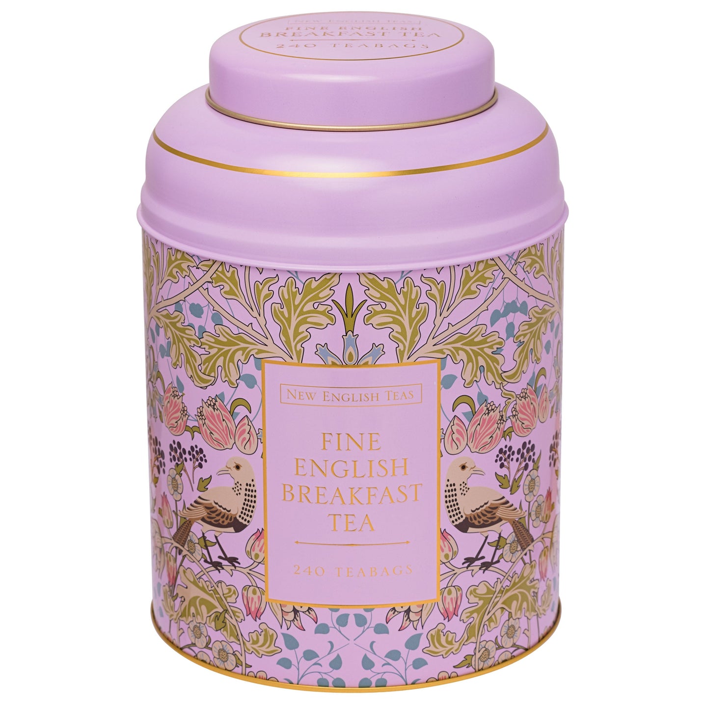 Pink Song Thrush & Berries Tea Caddy With 240 English Breakfast Teabags Tea Tins New English Teas 