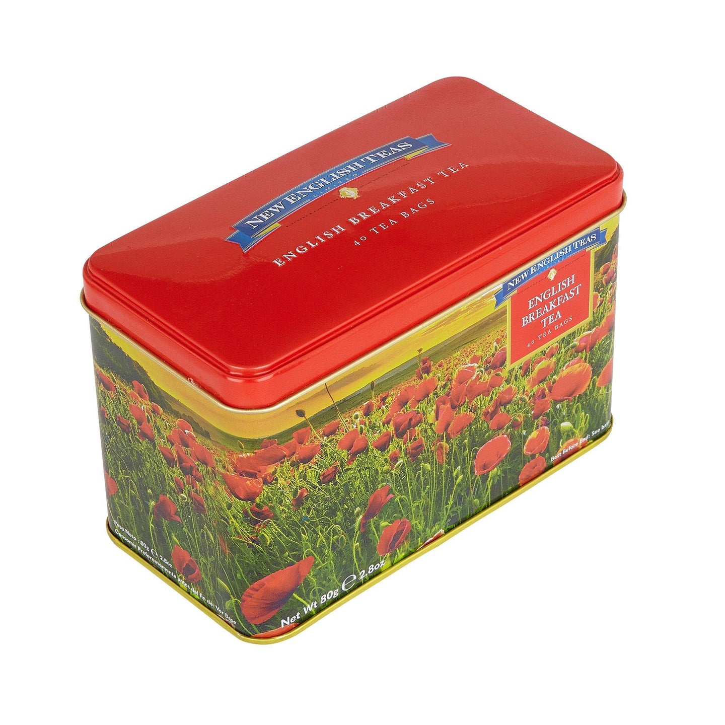 Poppy English Breakfast Tea Tin 40 Teabags Black Tea New English Teas 