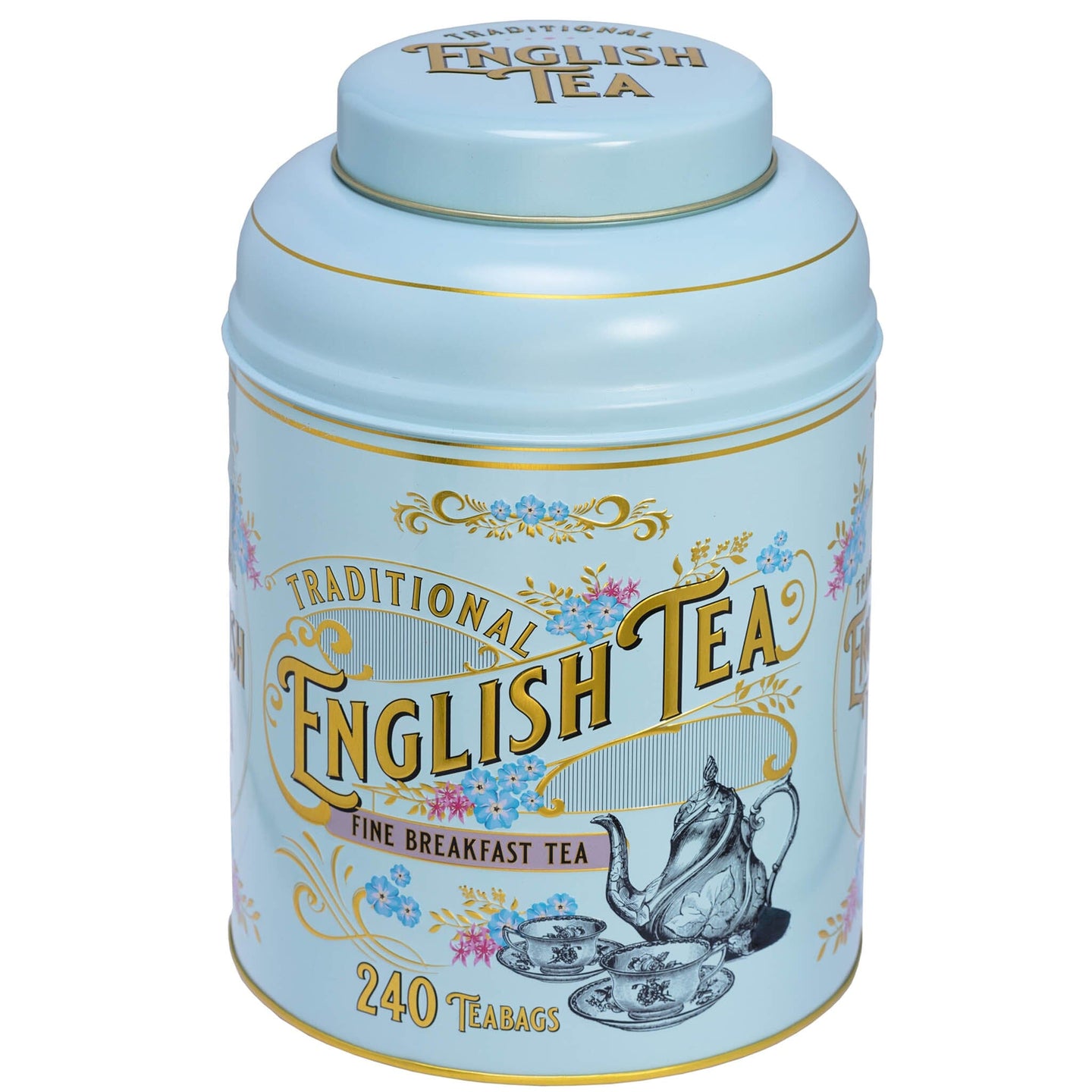 Powder Blue Vintage Victorian Tin With 240 English Breakfast Teabags Tea Tins New English Teas 