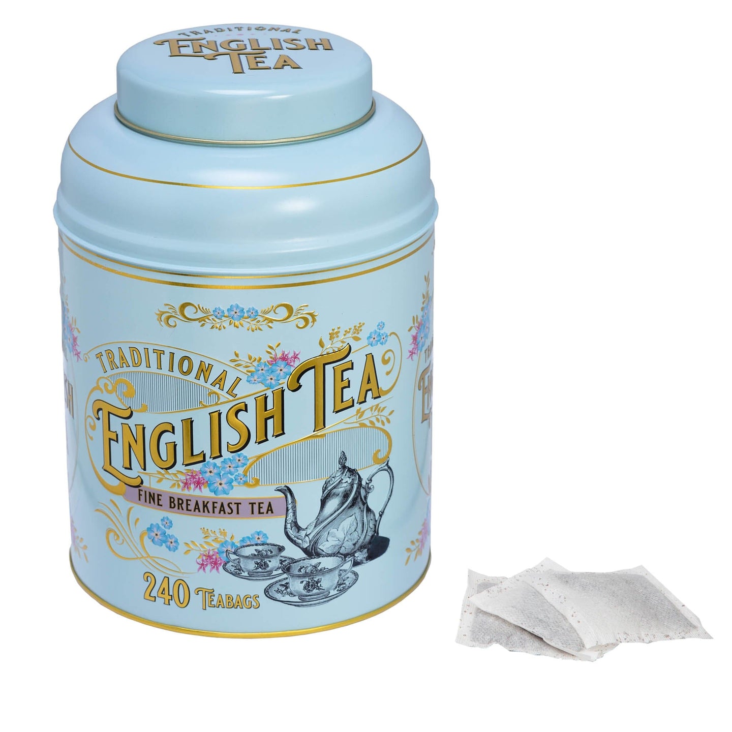 Powder Blue Vintage Victorian Tin With 240 English Breakfast Teabags Tea Tins New English Teas 