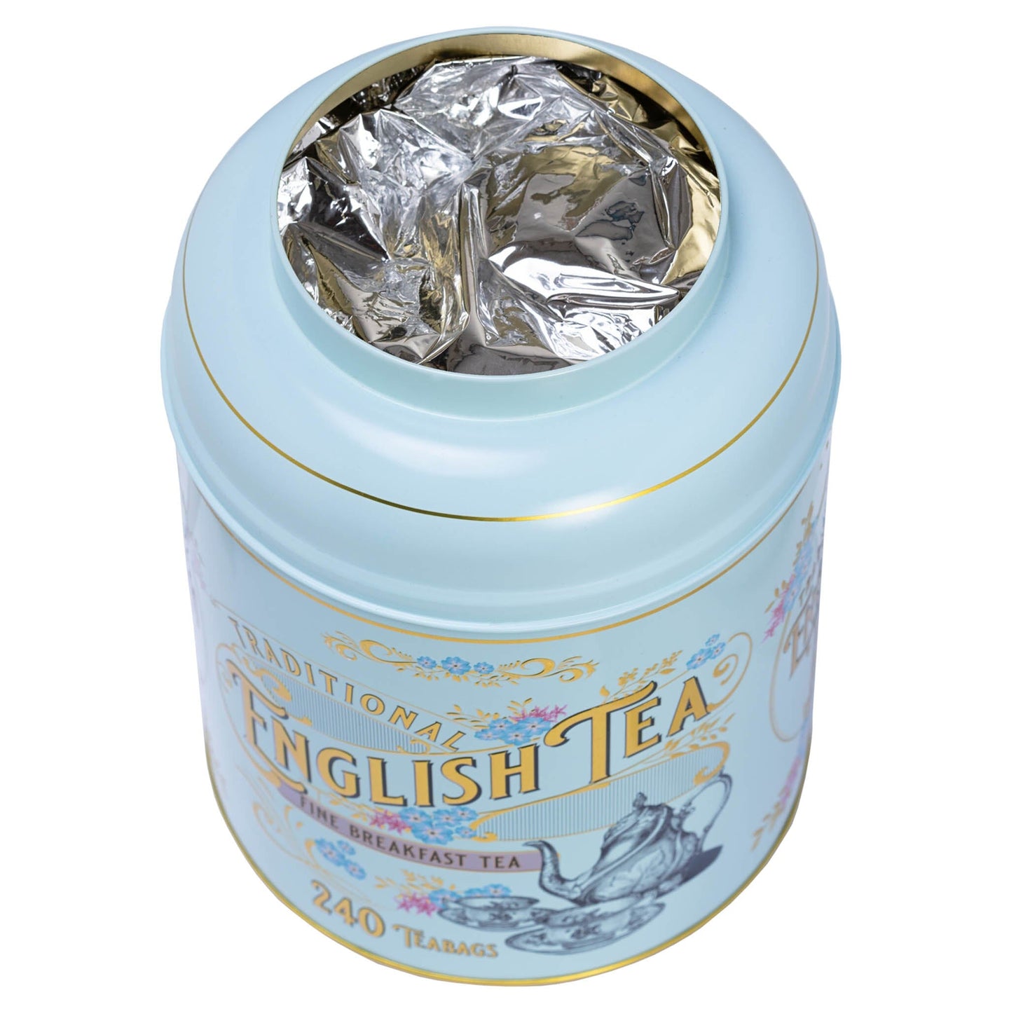 Powder Blue Vintage Victorian Tin With 240 English Breakfast Teabags Tea Tins New English Teas 