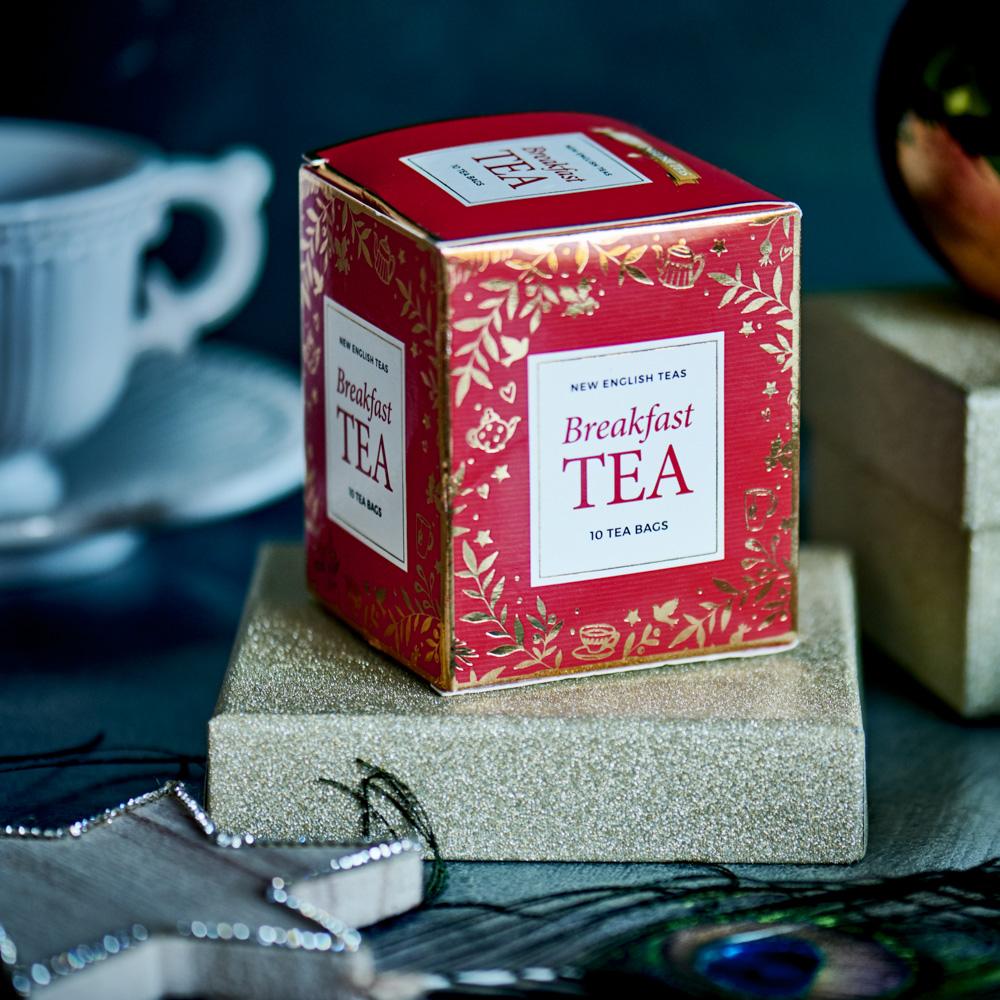 Red Christmas Teabag Box with 10 Breakfast Tea Teabags Black Tea New English Teas 