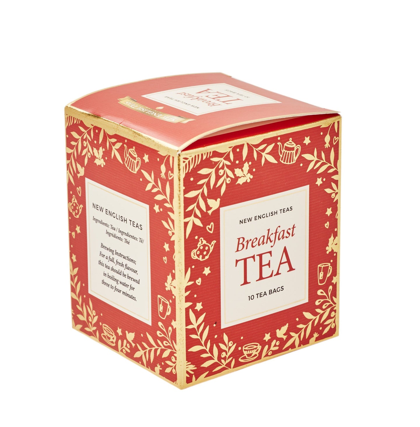 Red Christmas Teabag Box with 10 Breakfast Tea Teabags Black Tea New English Teas 