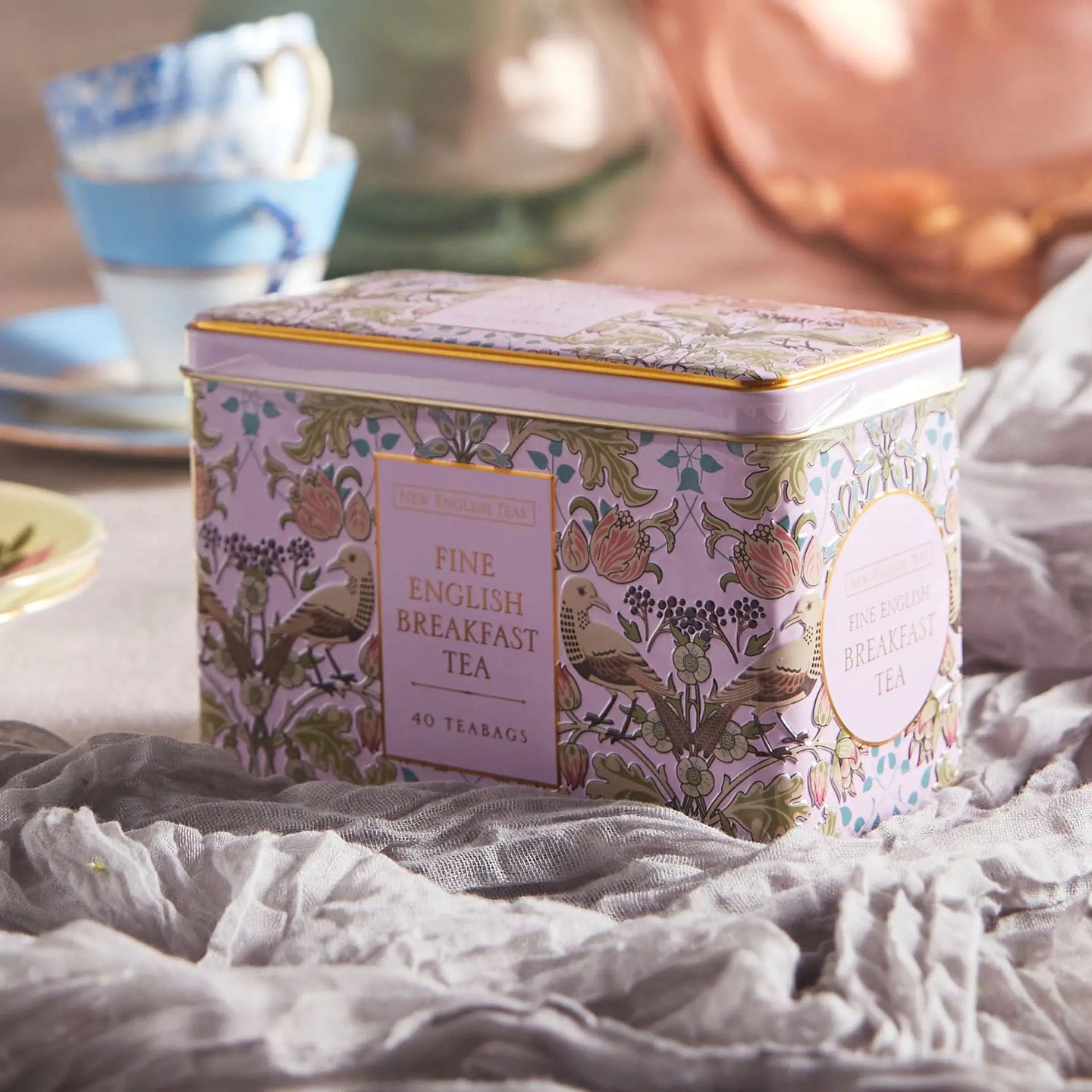 The Song Thrush Tea Tin in Pale Pink Tea Tins New English Teas 