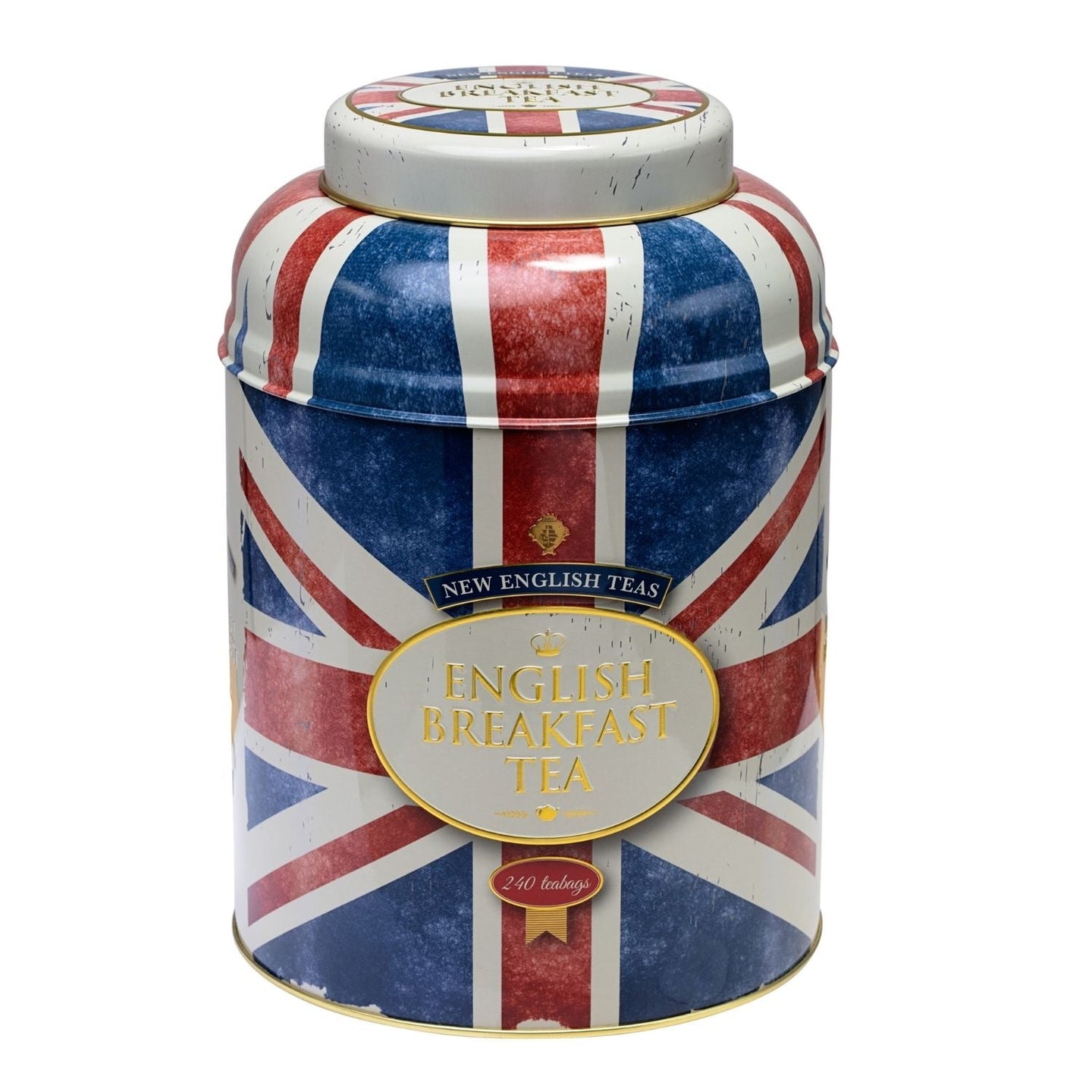 Union Jack Large Round Tea Caddy with 240 English Breakfast Teabags Black Tea New English Teas 