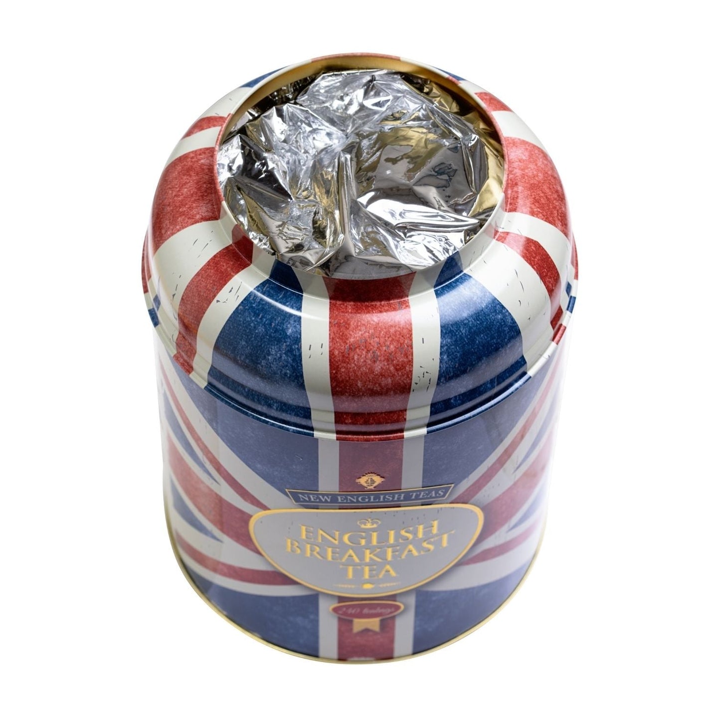 Union Jack Large Round Tea Caddy with 240 English Breakfast Teabags Black Tea New English Teas 