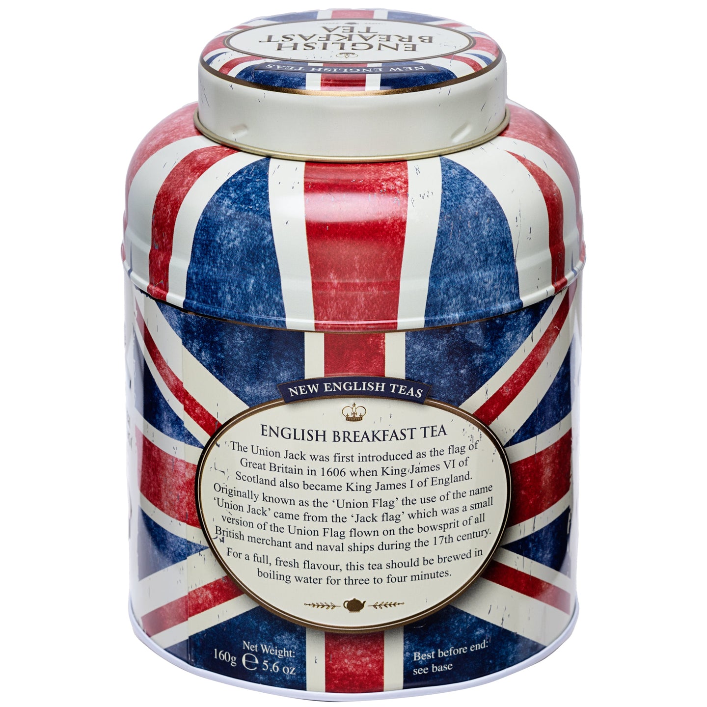 Union Jack Round Tea Caddy with 80 English Breakfast Teabags Black Tea New English Teas 