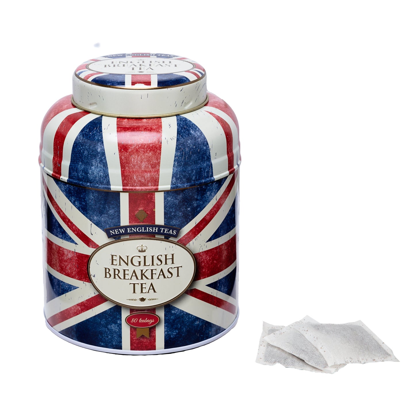 Union Jack Round Tea Caddy with 80 English Breakfast Teabags Black Tea New English Teas 