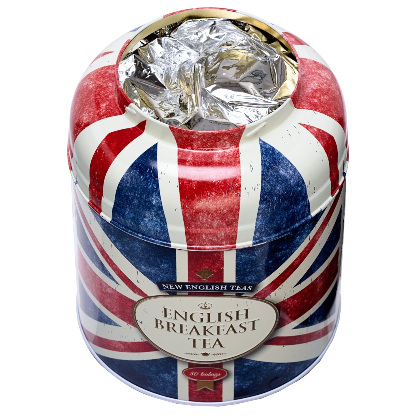 Union Jack Round Tea Caddy with 80 English Breakfast Teabags Black Tea New English Teas 