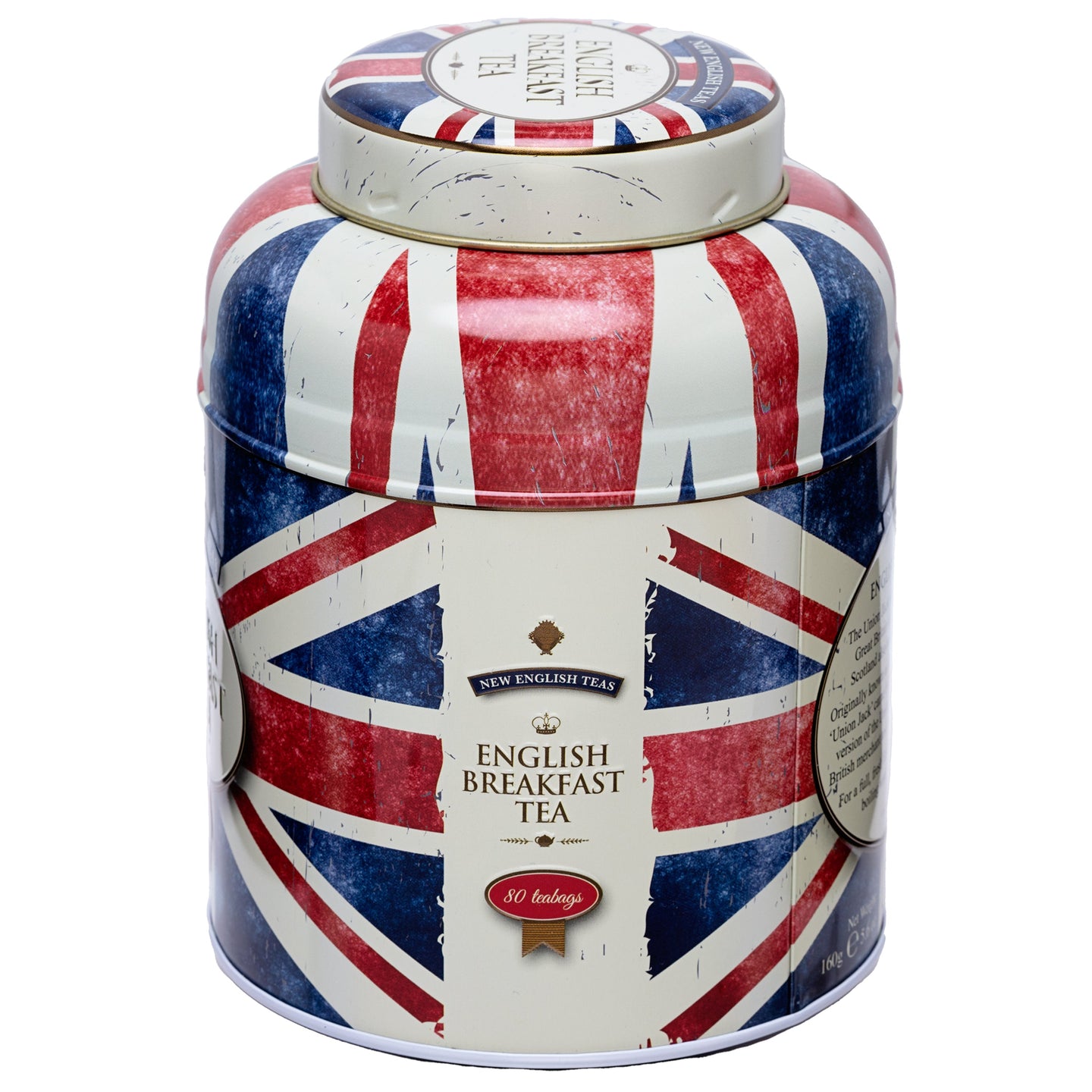 Union Jack Round Tea Caddy with 80 English Breakfast Teabags Black Tea New English Teas 