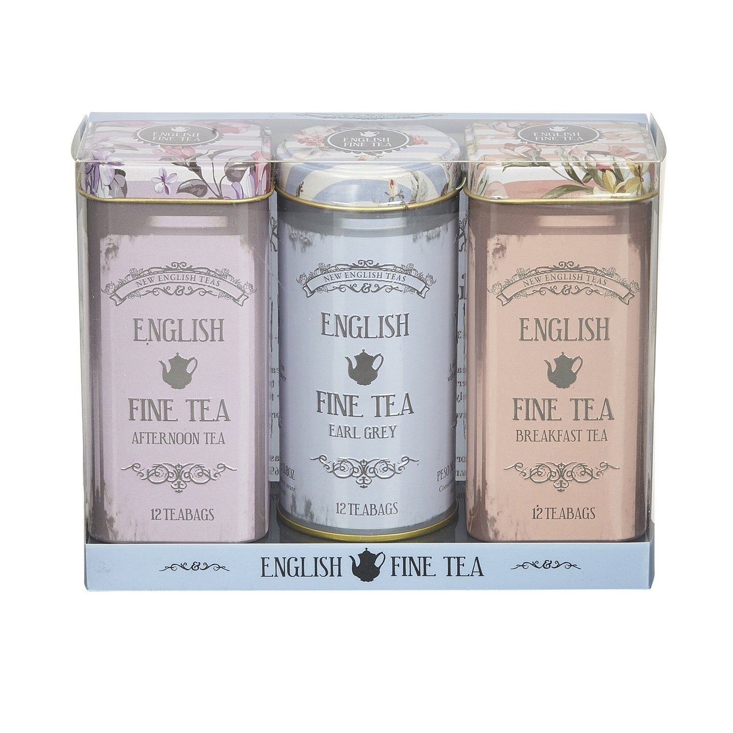 Vintage Floral Triple Tea Tin Gift Pack Black Tea New English Teas 